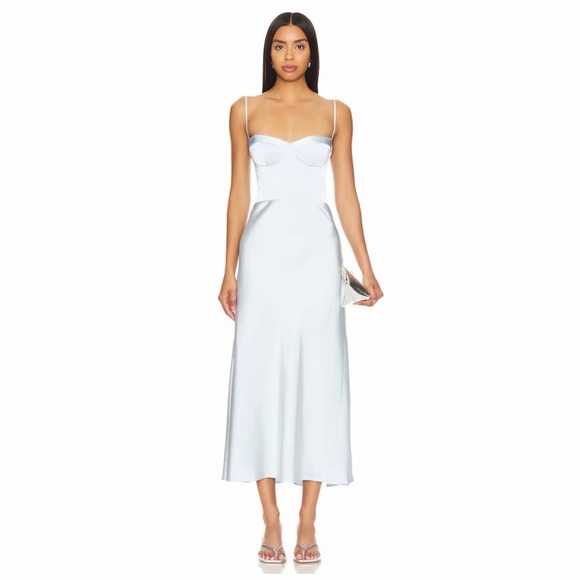 KATIE MAY x REVOLVE NWT Celestial Blue Satin Flora Midi Dress XS - Picture 15 of 15